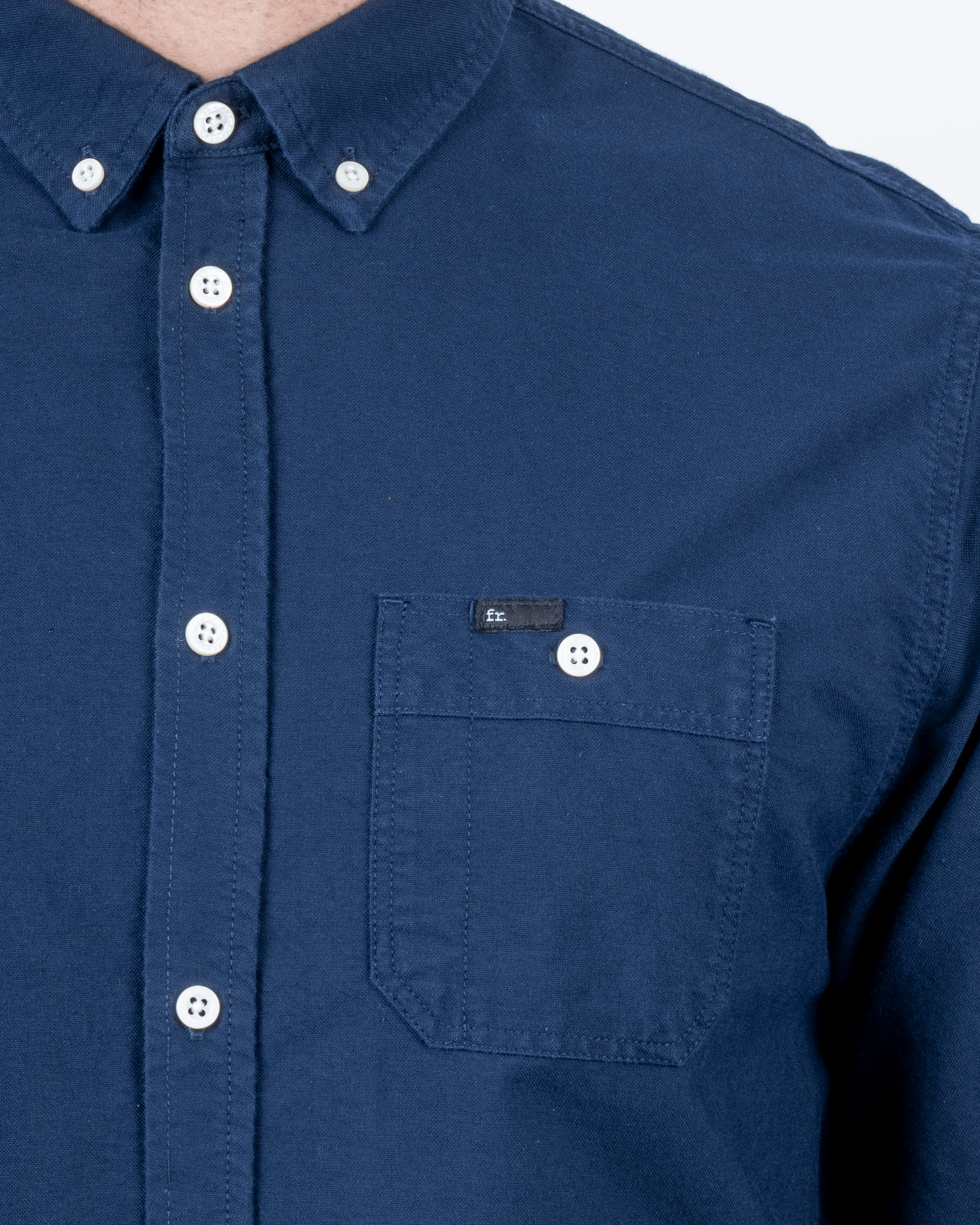 Foreign Rider Co Organic Cotton Navy Utility Button Down Oxford Button Chest Pocket with FR. Tag