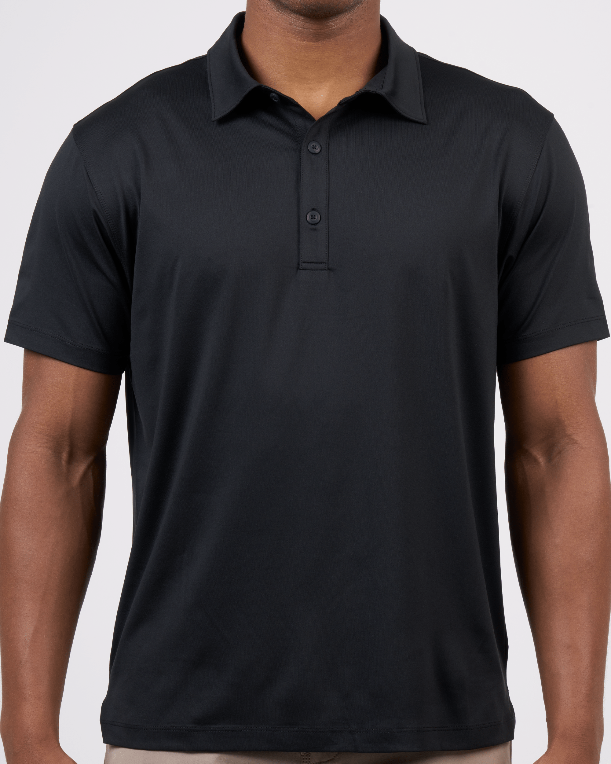 Foreign Rider Co Technical Fabric Black Polo Chest 3 Button Detail