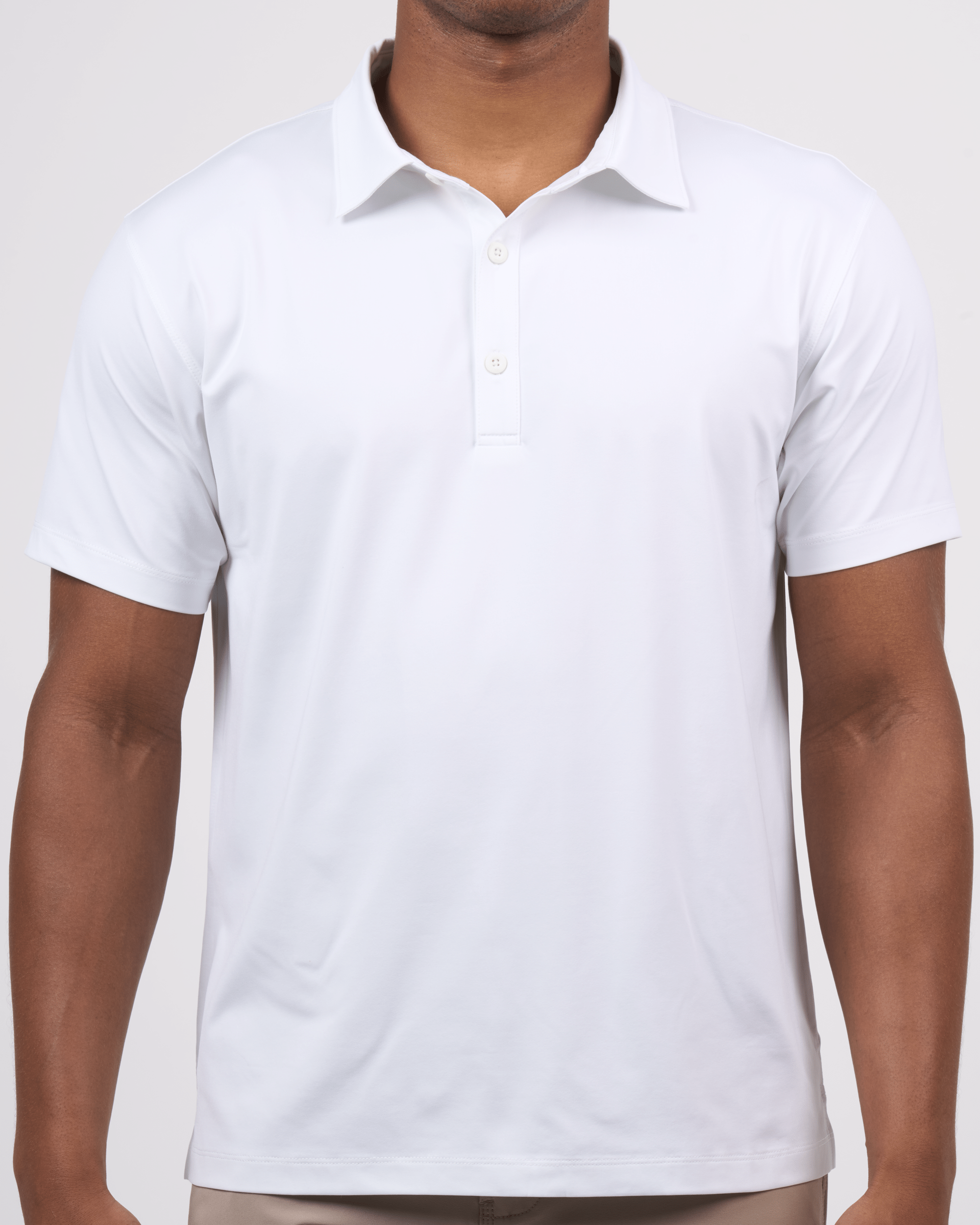 Foreign Rider Co Technical Fabric White Polo Chest 3 Button Detail