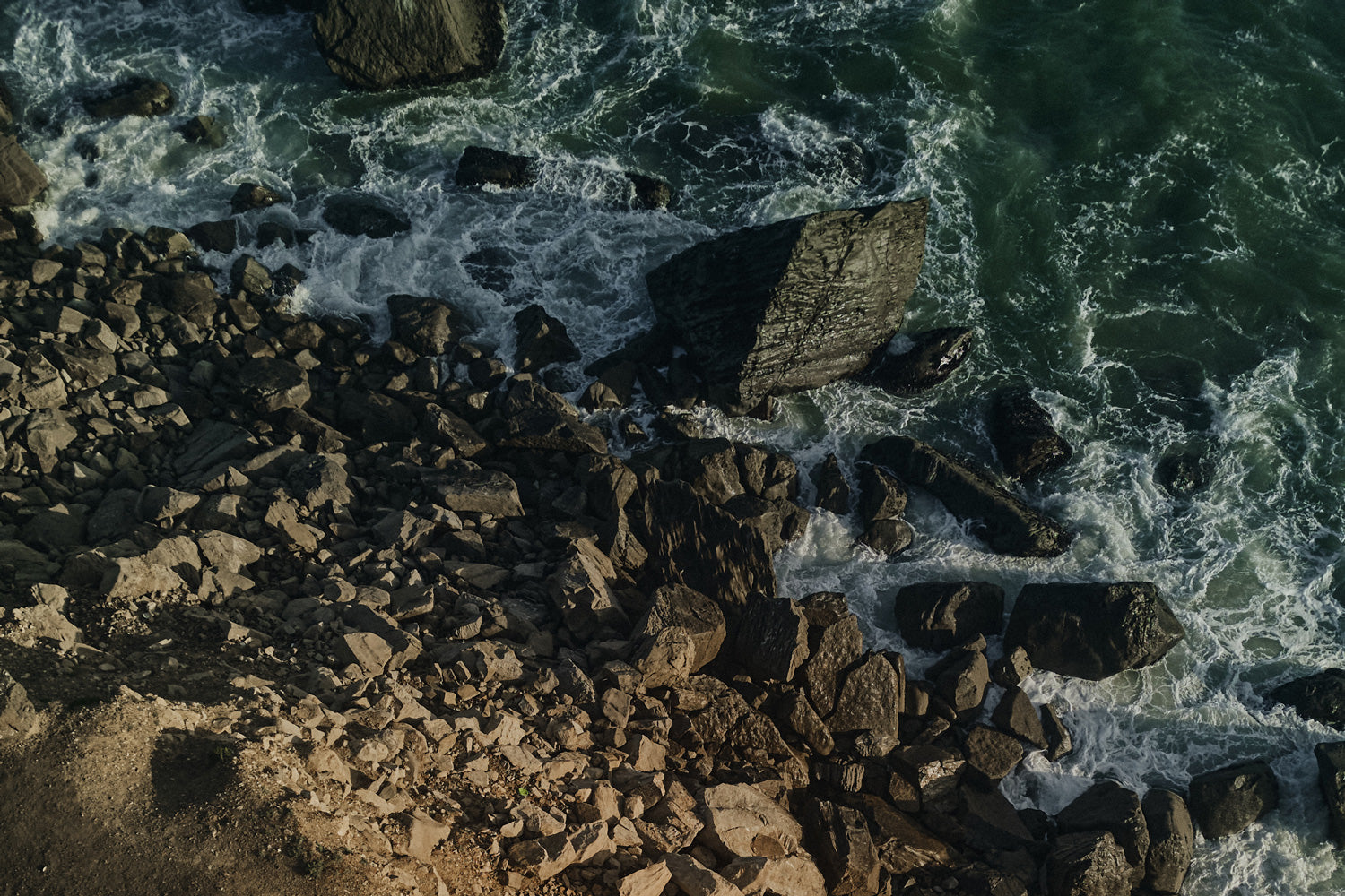 Overhead image of Malibu rocky shoreline and water