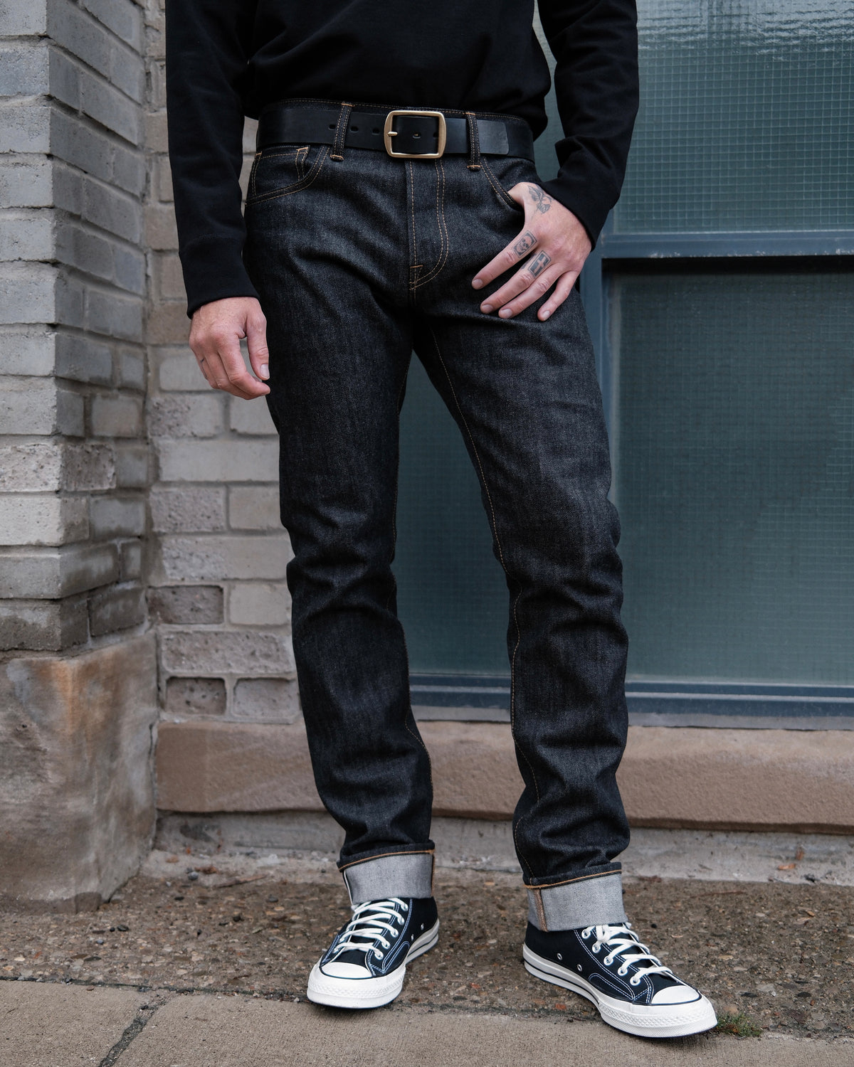 14oz Japanese Selvedge Denim Slim Cut - Indigo/Black
