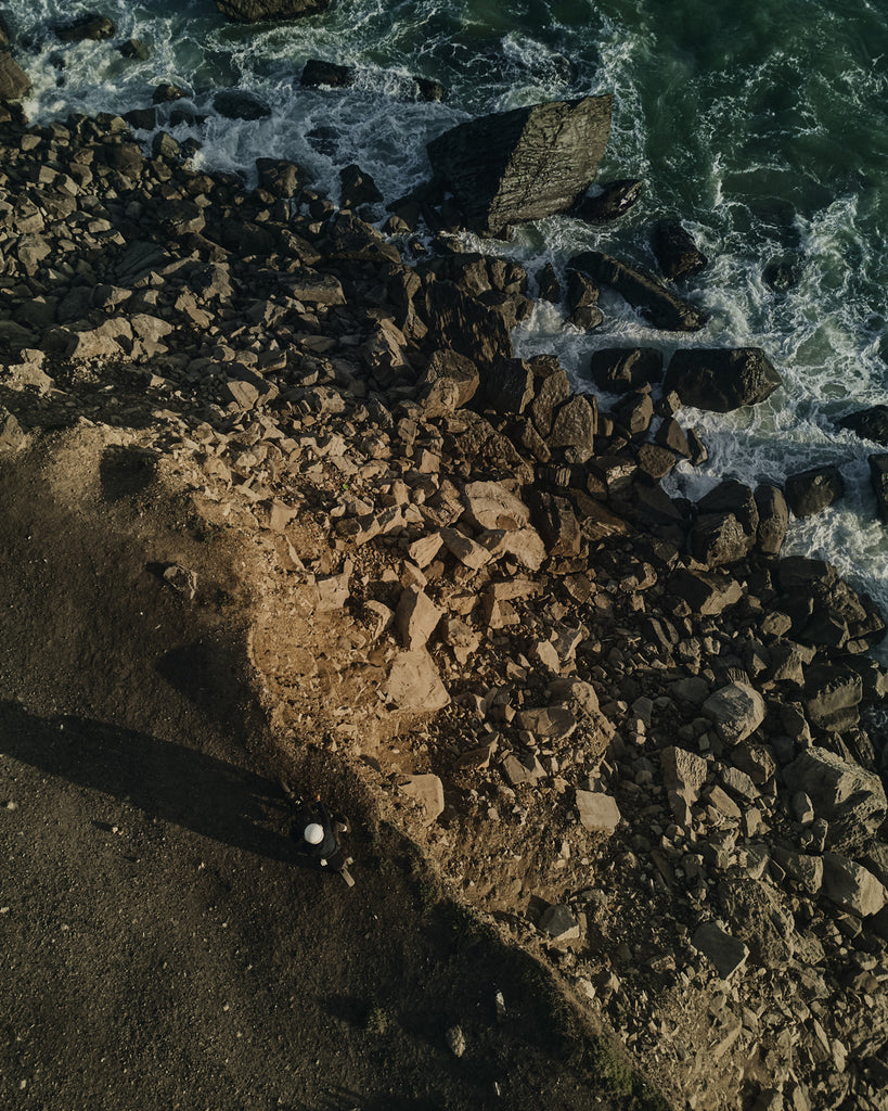 Aerial view of rocky Malibu shoreline and Pacific ocean