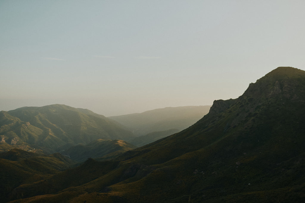 Green Santa Monica mountain wide landscape view and clear skies
