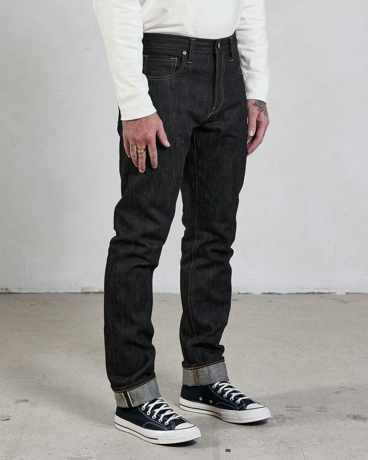 14oz Japanese Selvedge Denim Slim Cut - Indigo/Black