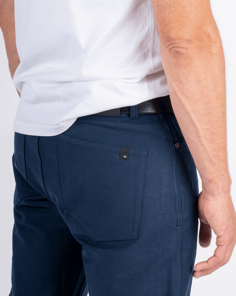 Foreign Rider Co Organic Cotton Navy 5 Pocket Pant Back Pocket Detail