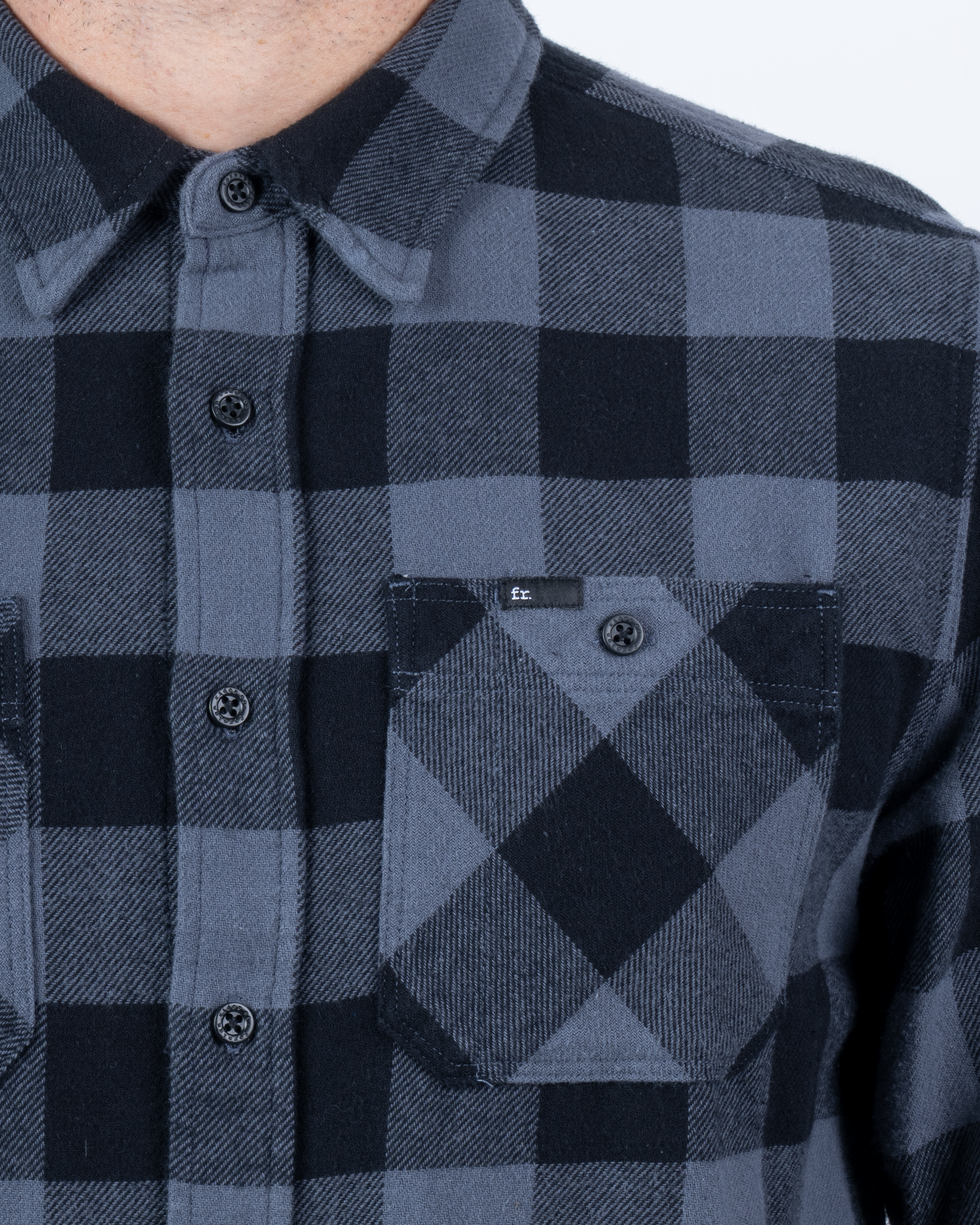 Foreign Rider Co Organic Cotton Black Flannel Plaid 01 Long Sleeve Button Up Shirt Button Chest Pocket
