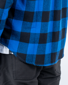 Foreign Rider Co Organic Cotton Blue Flannel Plaid 01 Long Sleeve Button Up Shirt Bottom Back Scoop Detail