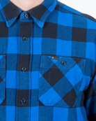 Foreign Rider Co Organic Cotton Blue Flannel Plaid 01 Long Sleeve Button Up Shirt Button Chest Pocket