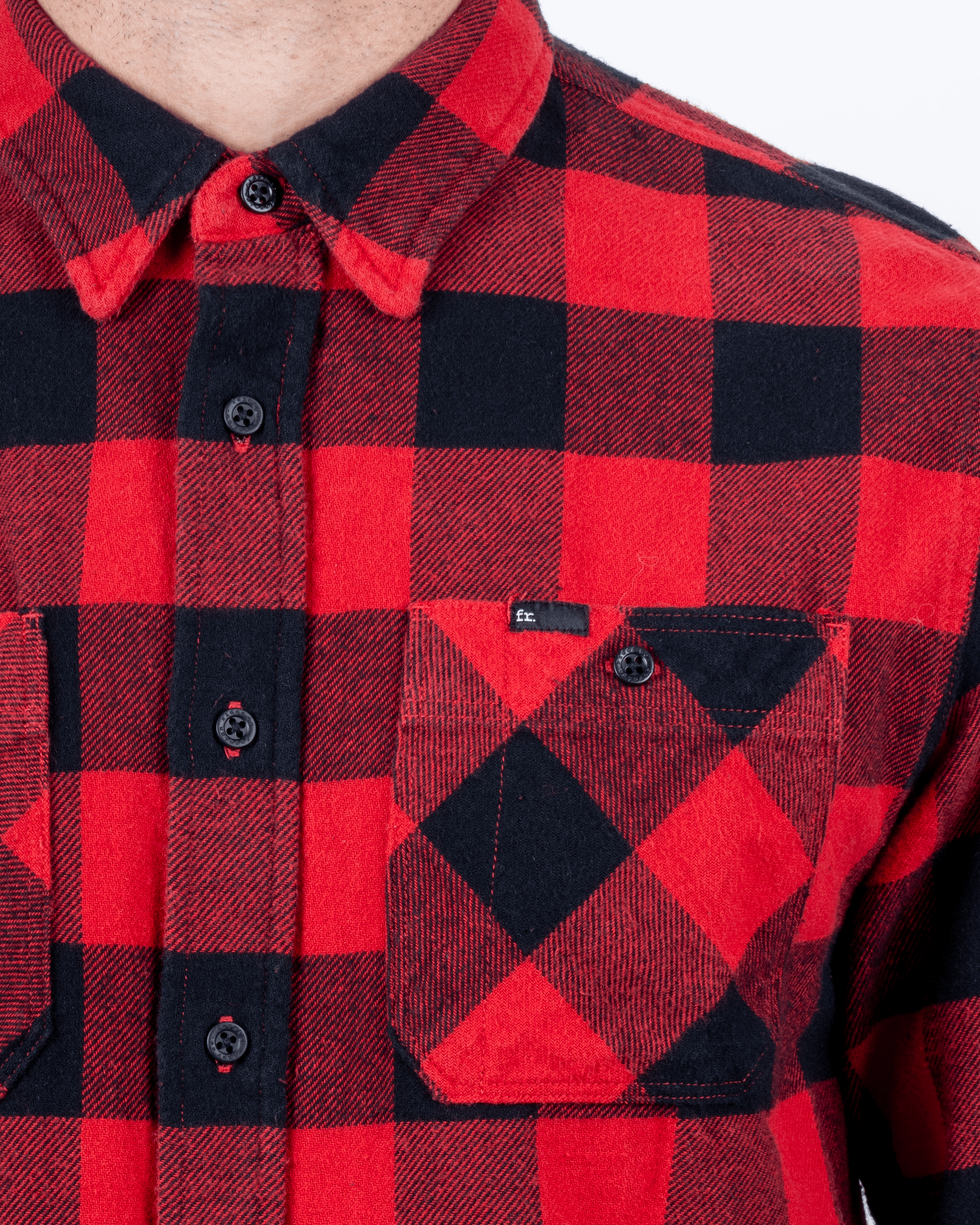 Foreign Rider Co Organic Cotton Red Flannel Plaid 01 Long Sleeve Button Up Shirt Button Chest Pocket
