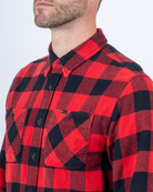 Foreign Rider Co Organic Cotton Red Flannel Plaid 01 Long Sleeve Button Up Shirt Chest Button Pocket and Shoulder Detail