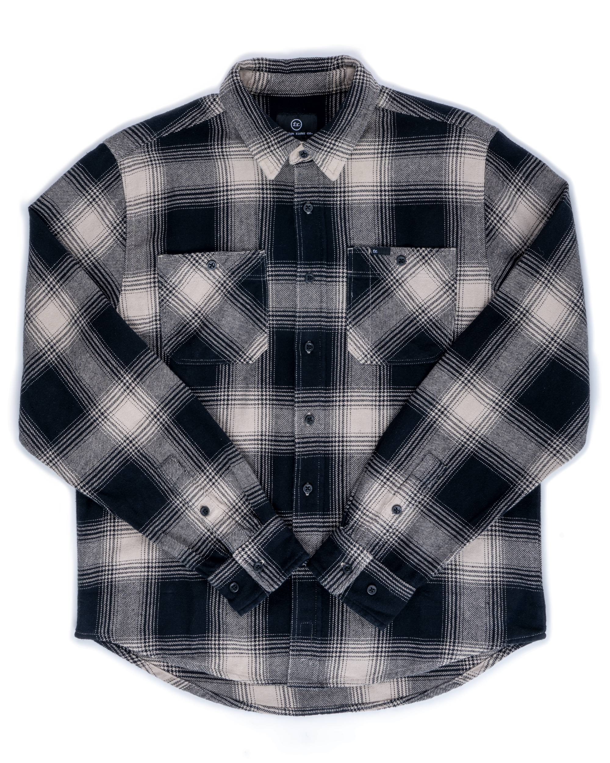 FR. Flannel Plaid Shirt 02 Grey Khaki - Foreign Rider Co.