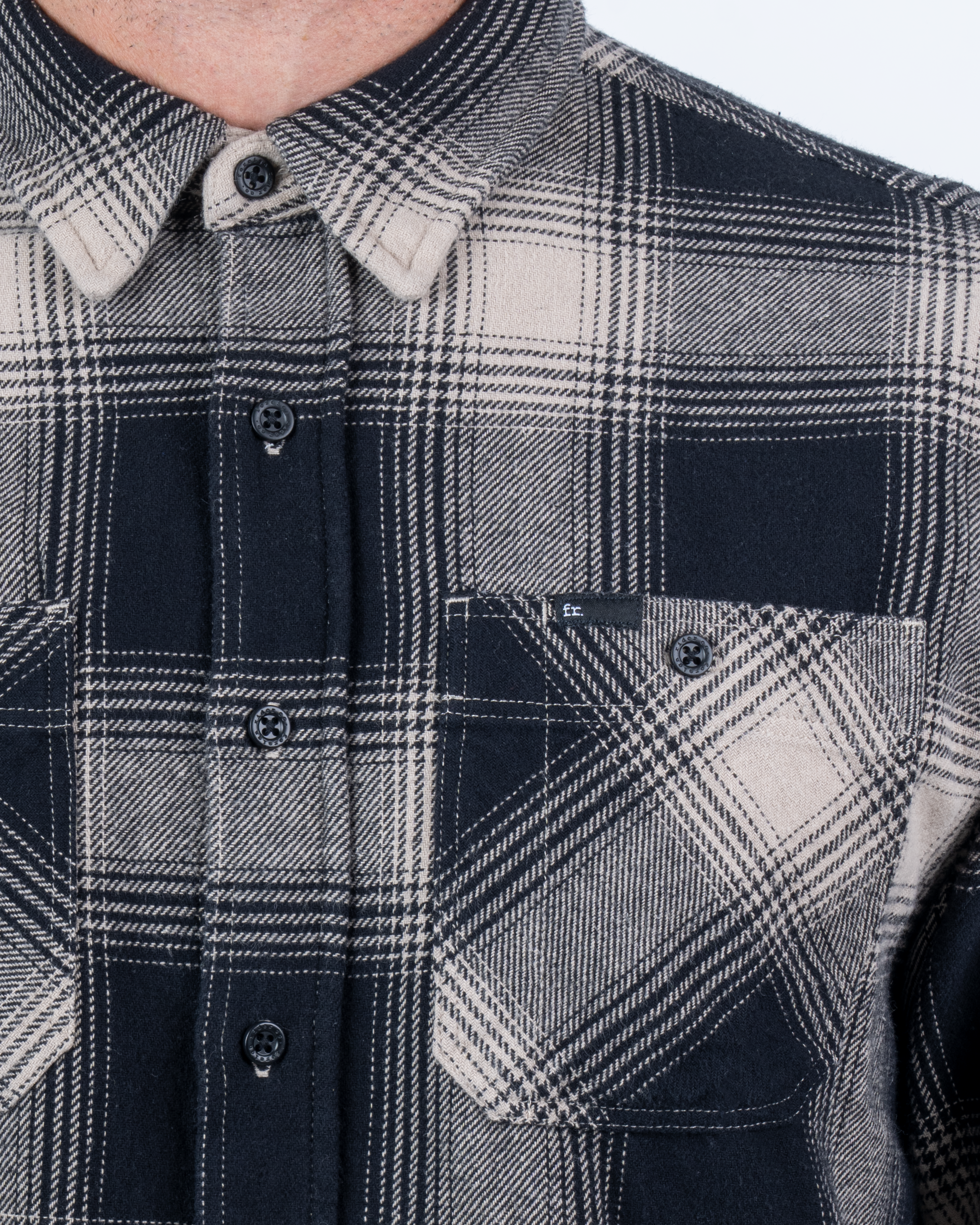 Foreign Rider Co Organic Cotton Black Flannel Plaid Long Sleeve Button Up Shirt Button Chest Pocket