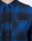 Foreign Rider Co Organic Cotton Blue Flannel Plaid Long Sleeve Button Up Shirt Button Chest Pocket
