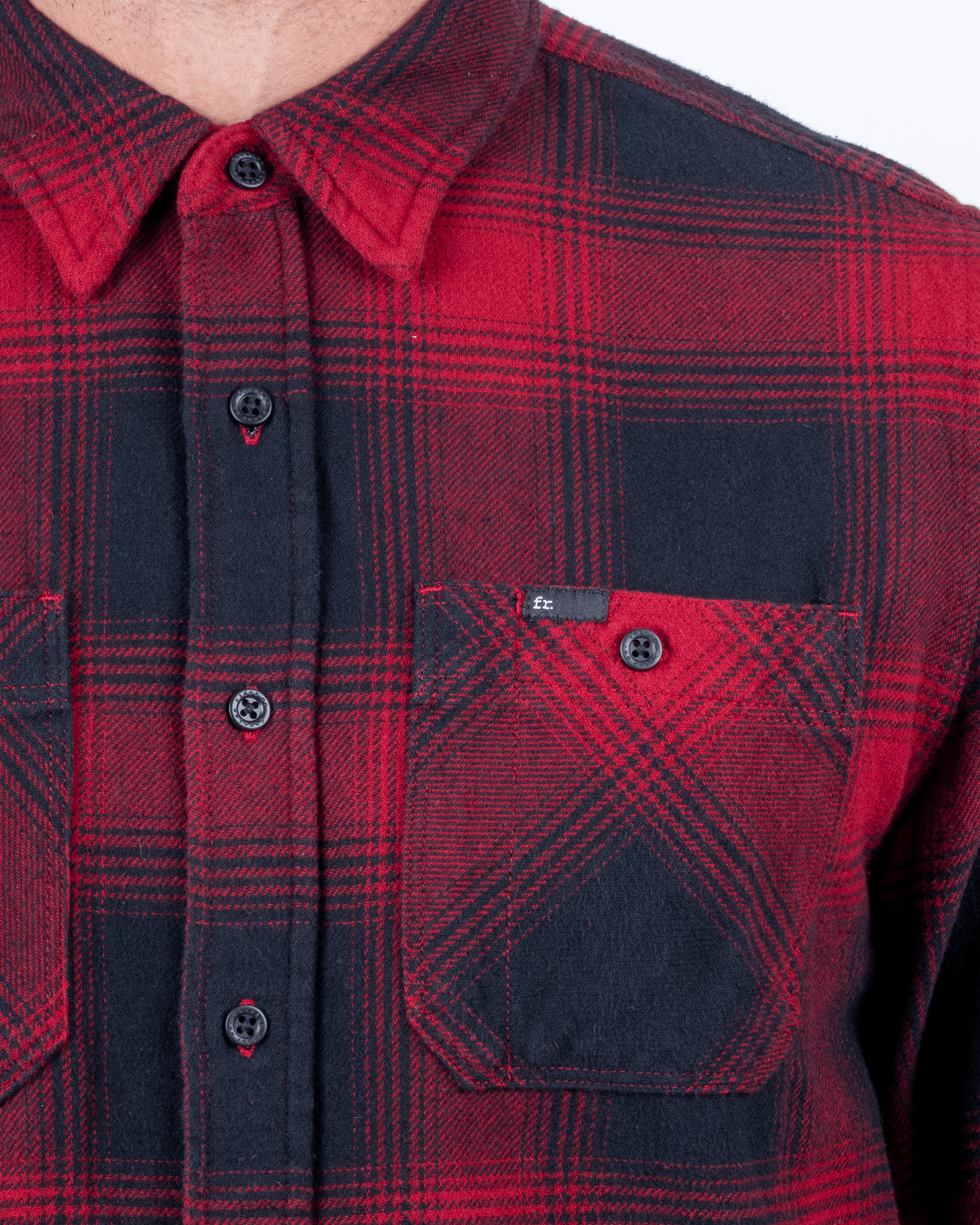Foreign Rider Co Organic Cotton Red Flannel Plaid Long Sleeve Button Up Shirt Button Chest Pocket