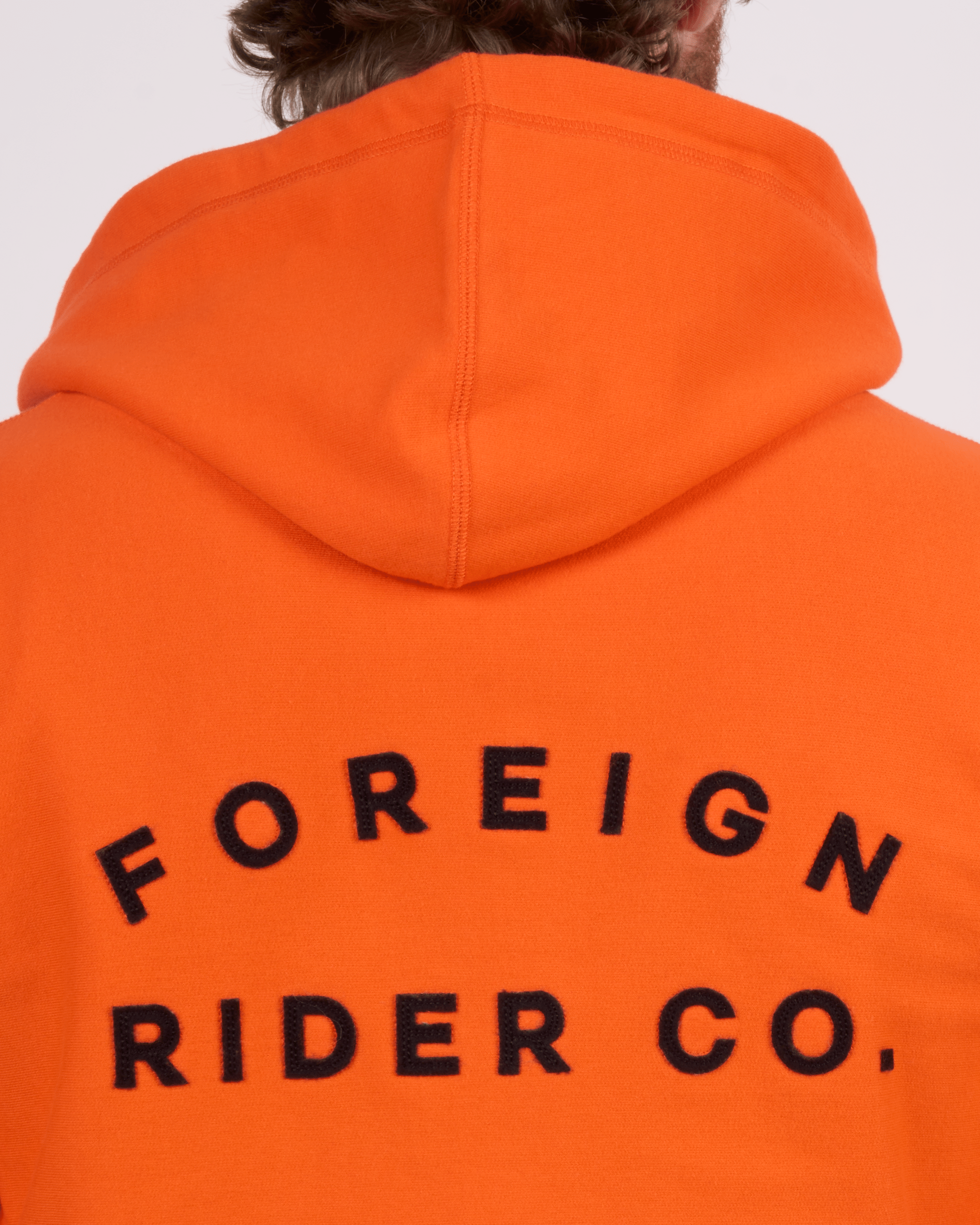 Foreign Rider Co Cotton Orange Left Chest FR Logo Zip Hoodie Backside Logo Detail