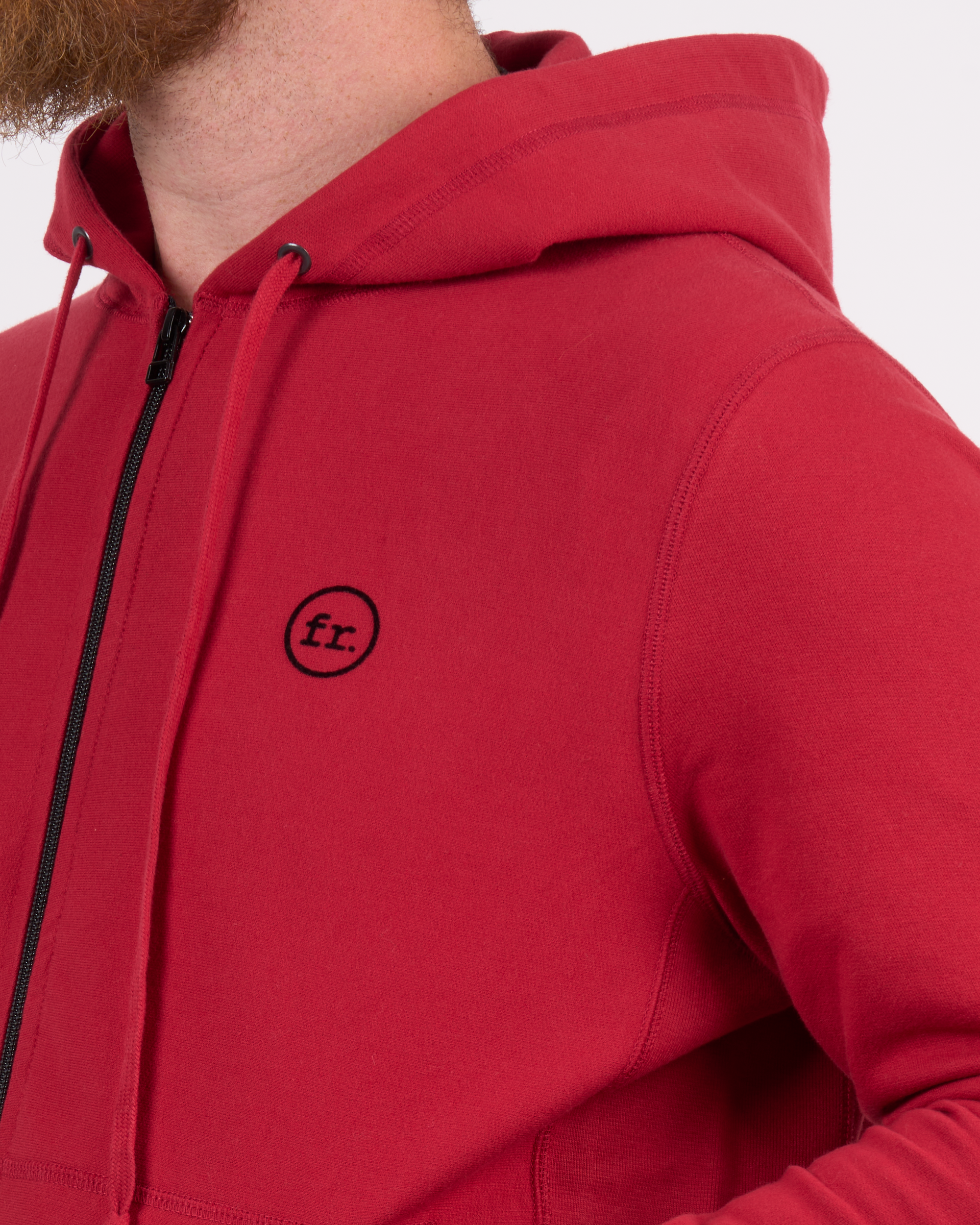 Foreign Rider Co Cotton Red Left Chest FR Logo Zip Hoodie Chest Detail