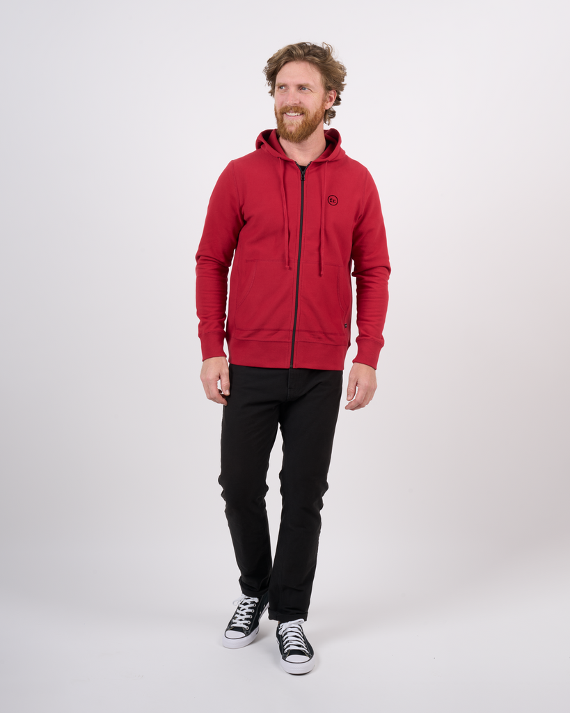 Foreign Rider Co Cotton Red Left Chest FR Logo Zip Hoodie Model size 3(L)