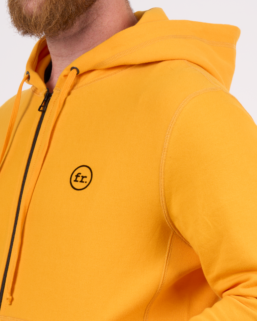 Foreign Rider Co Cotton Yellow Left Chest FR Logo Zip Hoodie Chest Detail
