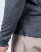 Foreign Rider Co Nuyarn Merino Wool Dark Grey Base Layer Long Sleeve T-Shirt Side Bottom FR Tag Close Up