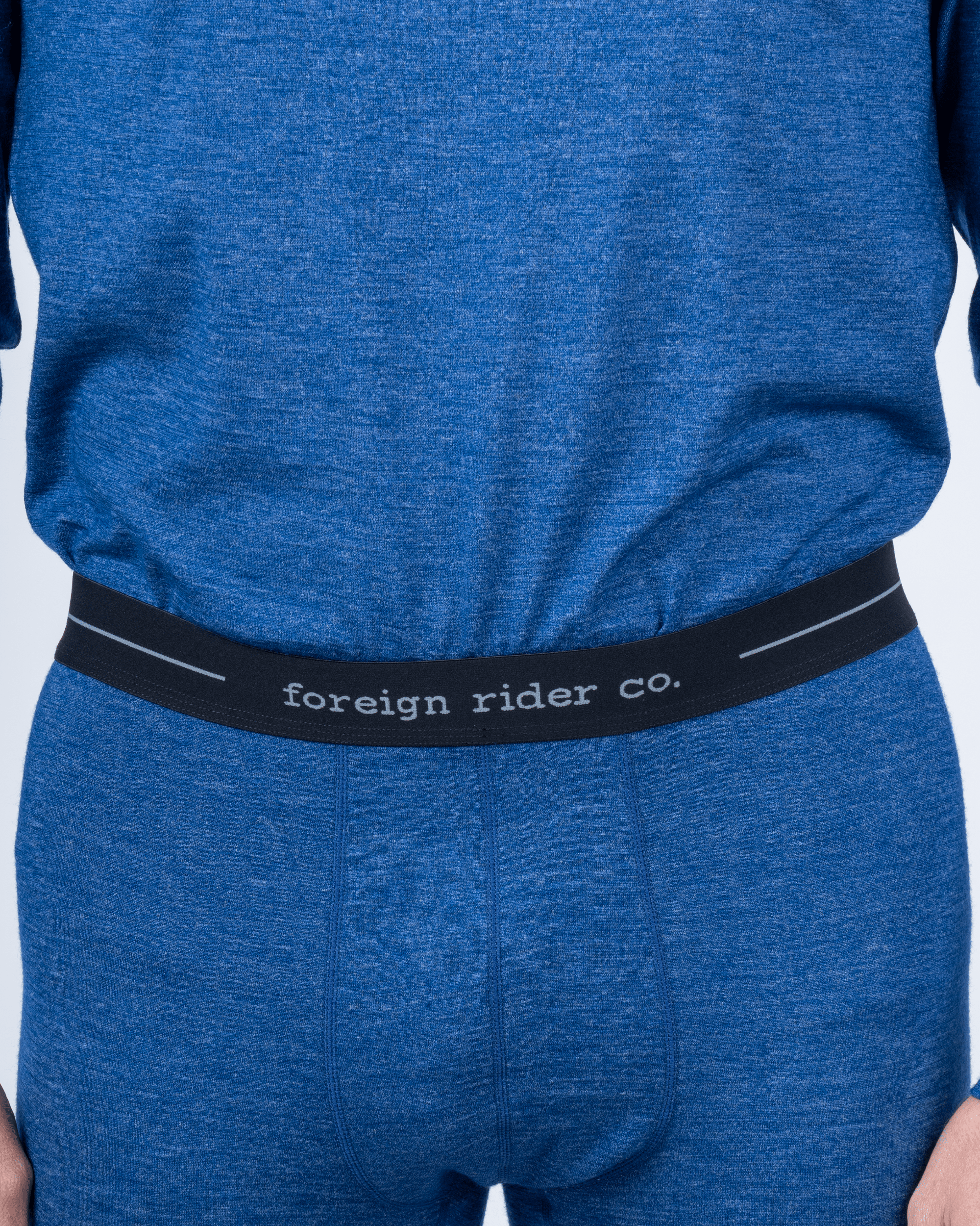 Foreign Rider Co Nuyarn Merino Wool Blue Heather Base Layer Tights Stretch Waistband Detail
