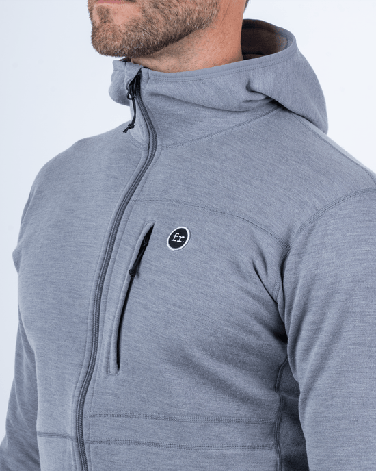Foreign Rider Co Nuyarn Merino Wool Grey Hooded Jacket Chest Logo and Zip Pocket