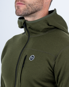 Foreign Rider Co Nuyarn Merino Wool Olive Hooded Jacket Chest Logo and Zip Pocket