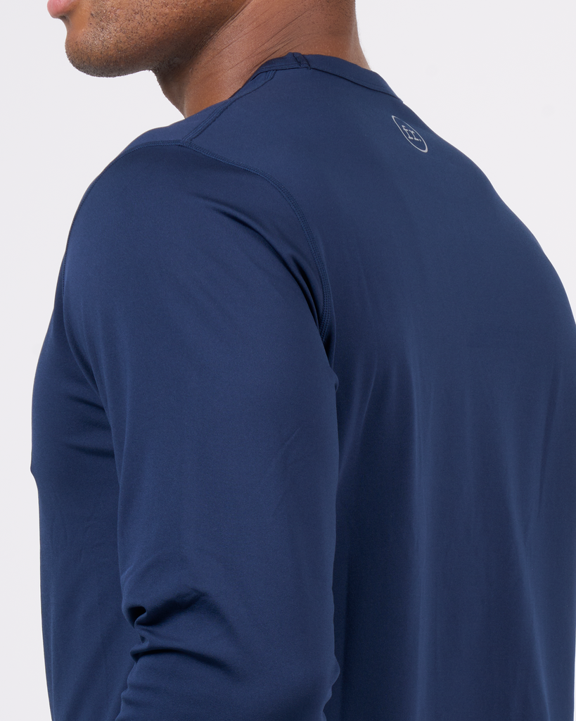 Foreign Rider Co Technical Fabric Navy Long-Sleeve T-Shirt Shoulder Detail