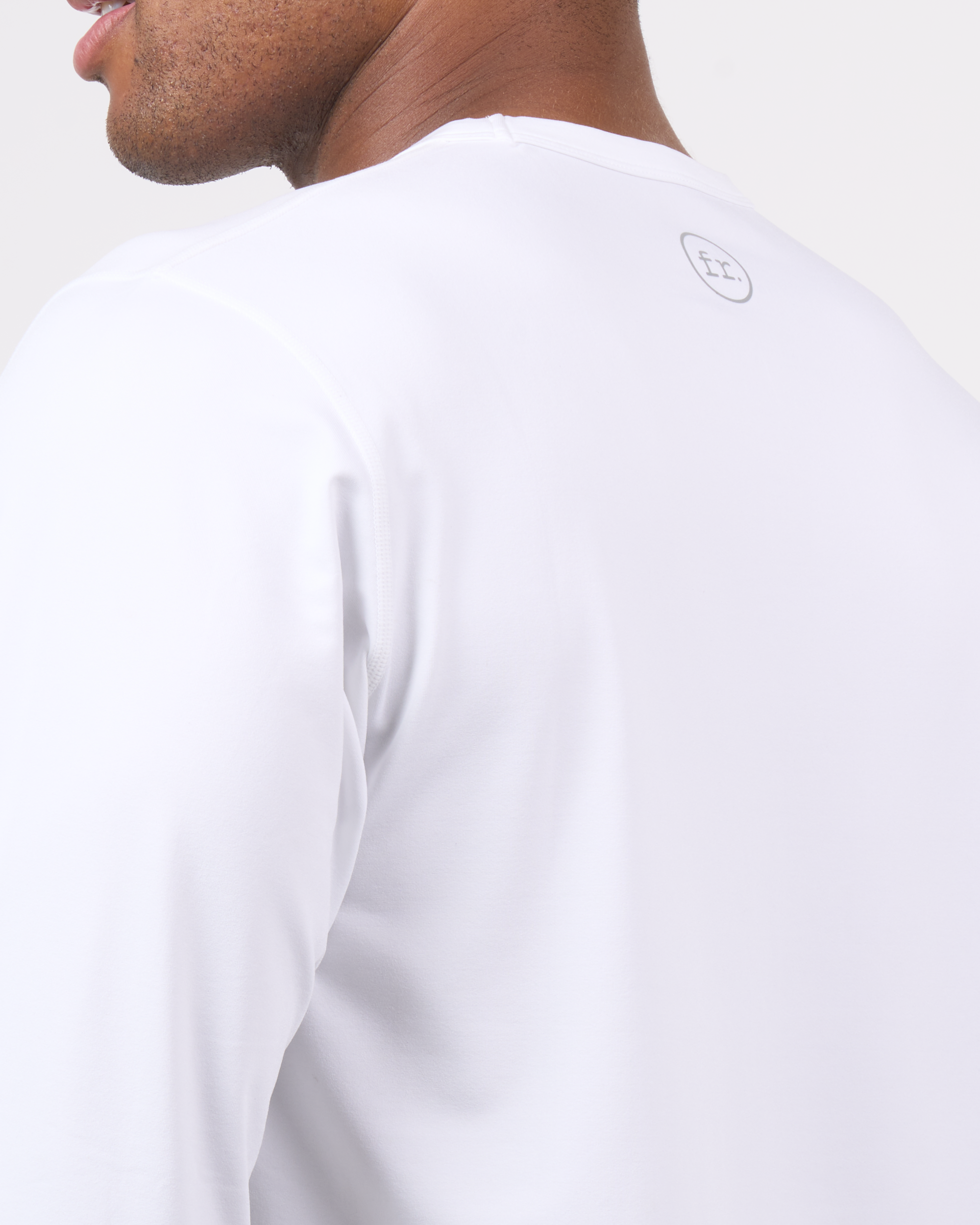 Foreign Rider Co Technical Fabric White Long-Sleeve T-Shirt Shoulder Detail