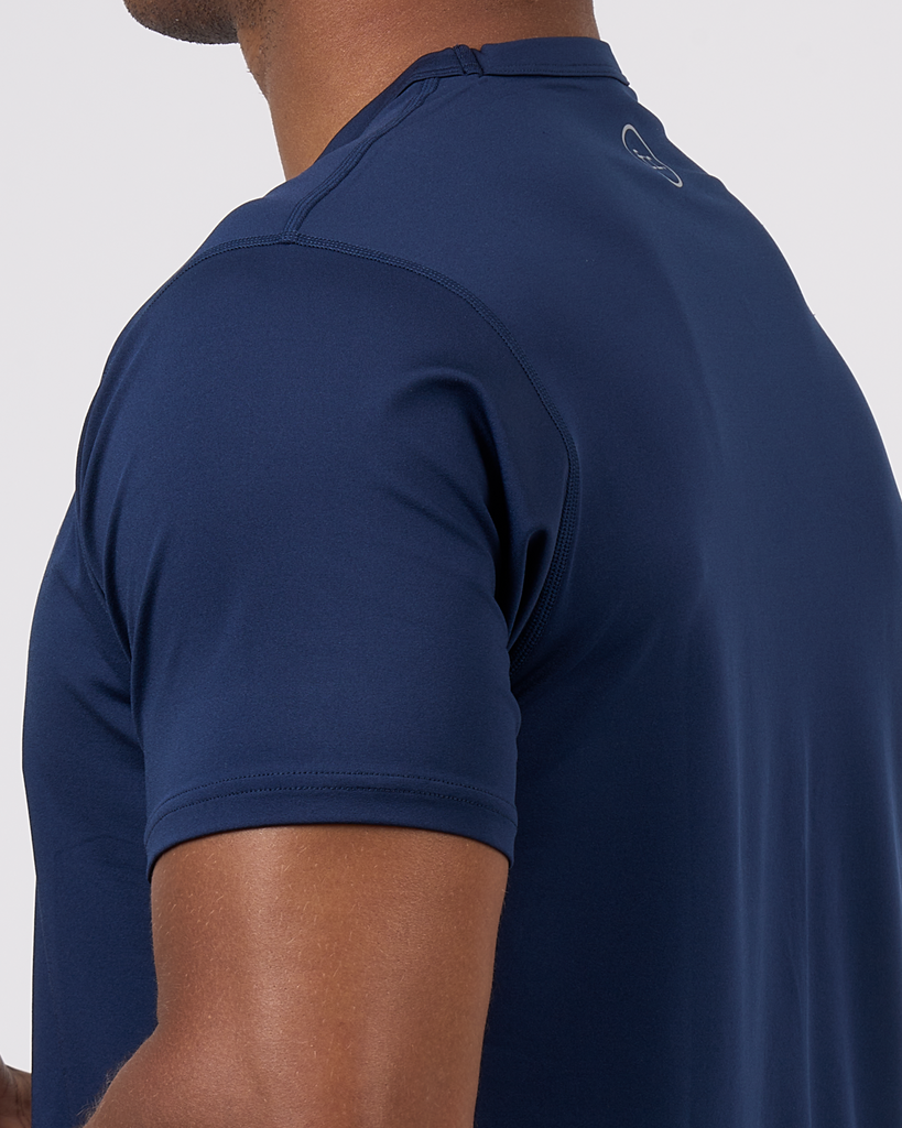 Foreign Rider Co Technical Fabric Navy Short Sleeve T-Shirt Shoulder Detail