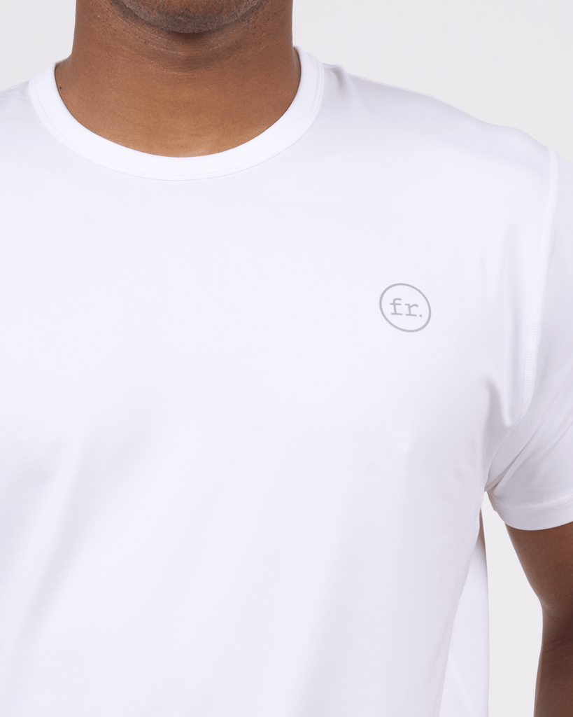Foreign Rider Co Technical Fabric White Short Sleeve T-Shirt Chest FR Logo Detail