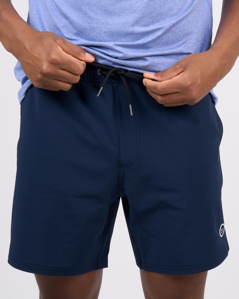 Foreign Rider Co Technical Fabric Navy Boardshorts Drawstring Detail