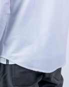 Foreign Rider Co Organic Cotton White Utility Button Down Oxford Bottom Back Scoop Detail