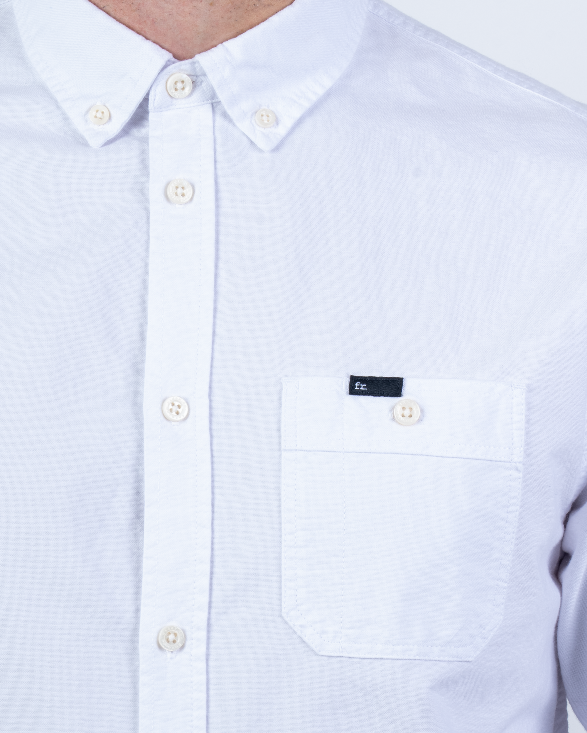 Foreign Rider Co Organic Cotton White Utility Button Down Oxford Button Chest Pocket with FR. Tag