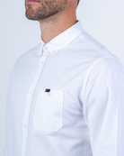 Foreign Rider Co Organic Cotton White Utility Button Down Oxford Button Chest Pocket and Shoulder Detail