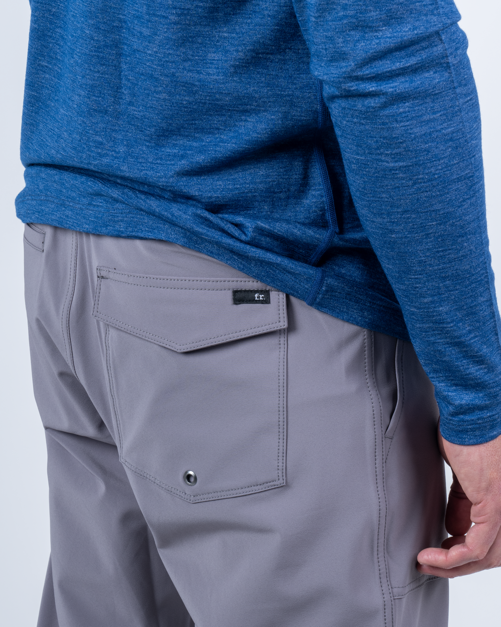 Foreign Rider Co Technical Fabric Grey Pull On Performance Pant Zip Back Pocket with Velcro Detail