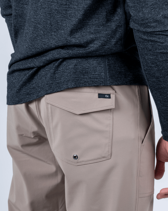 Foreign Rider Co Technical Fabric Tan Pull On Performance Pant Zip Back Pocket with Velcro Detail