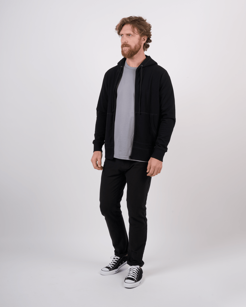 Foreign Rider Co Organic Cotton Black Zip Hoodie Sweater Model Size 3(L)