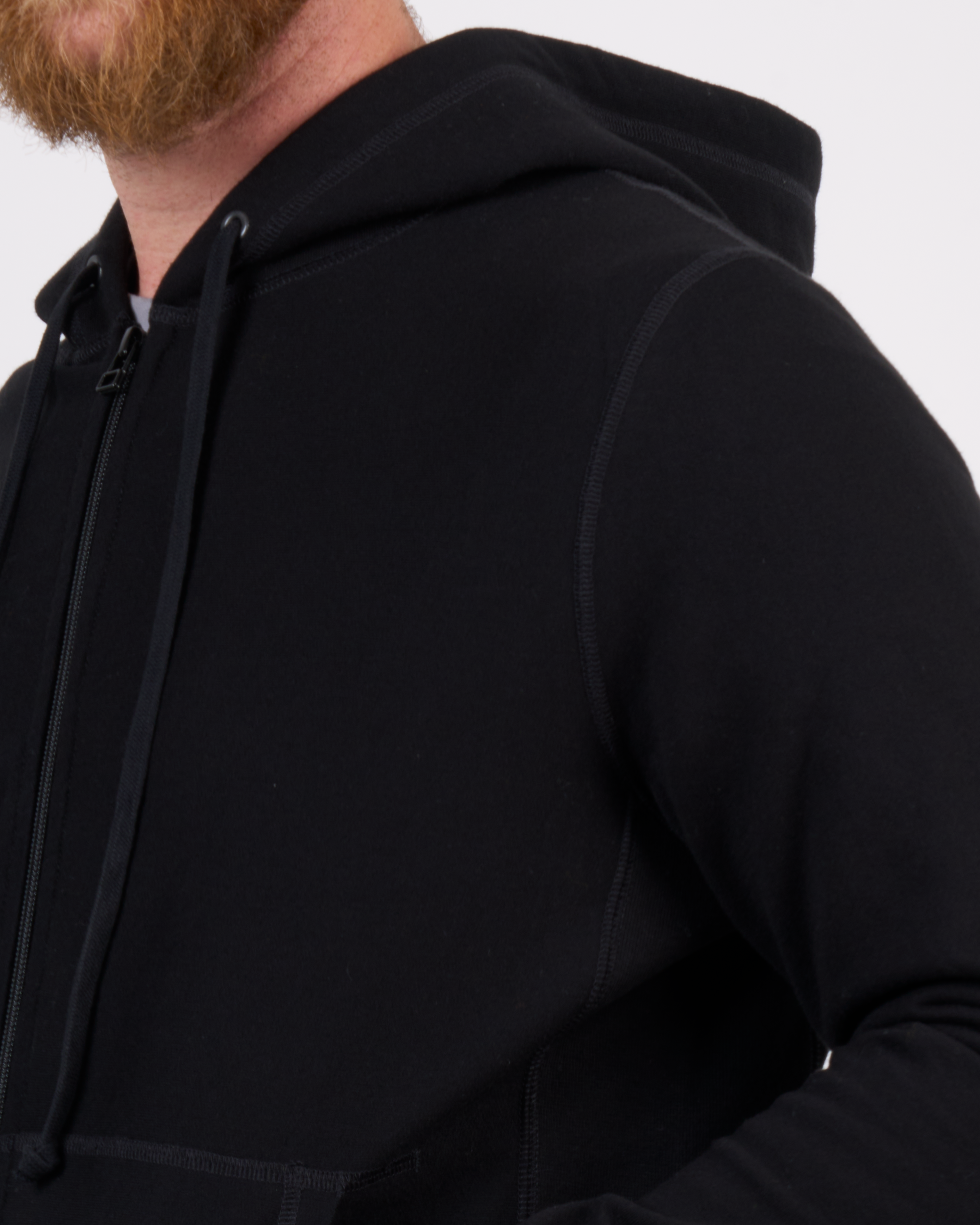 Foreign Rider Co Organic Cotton Black Zip Hoodie Sweater Shoulder Detail