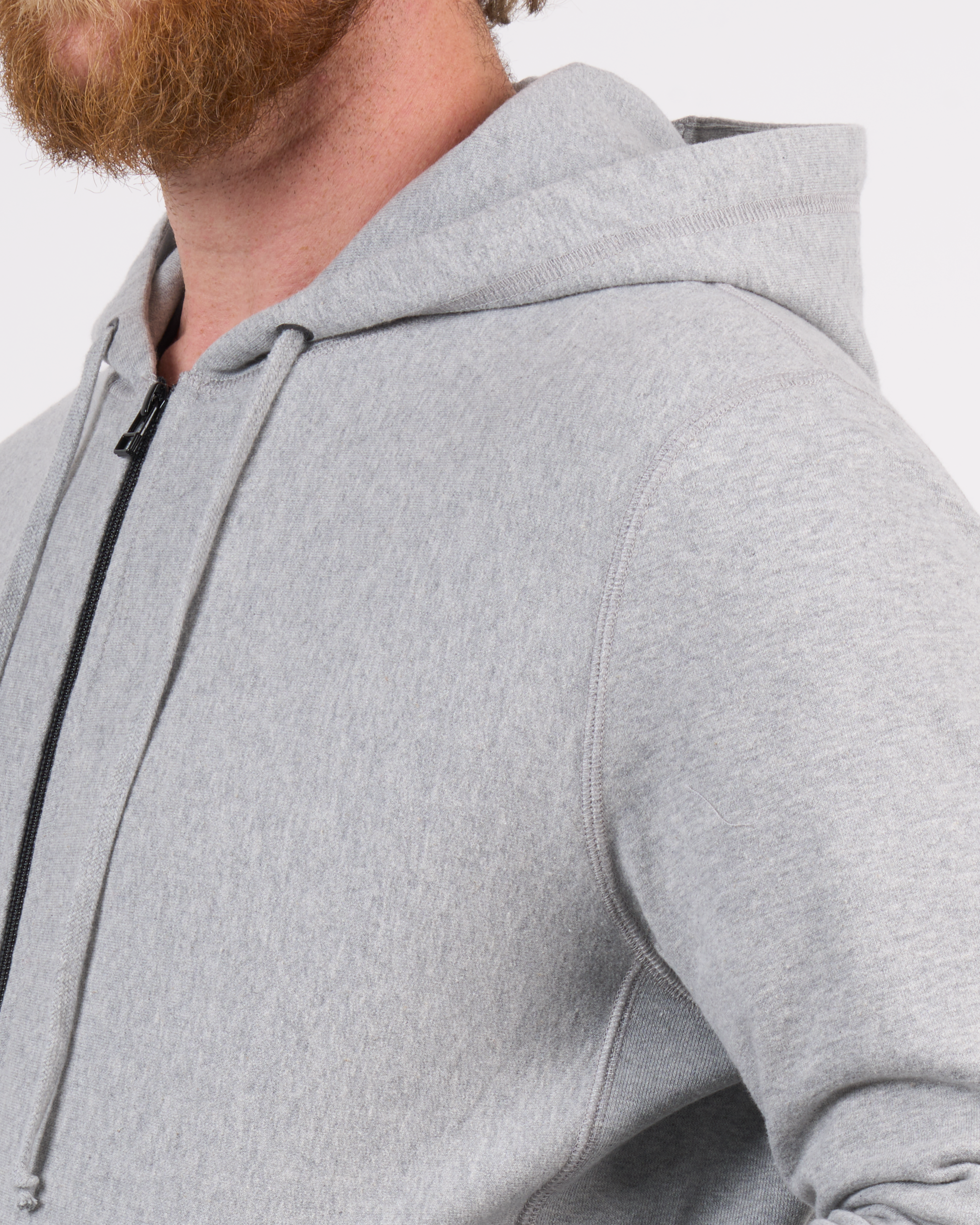 Foreign Rider Co Organic Cotton Grey Zip Hoodie Sweater Shoulder Detail