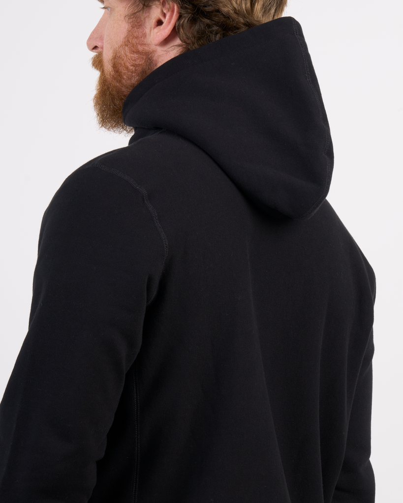 Foreign Rider Co Cotton Black High Neck Hooded Sweater Hood Shoulder Detail