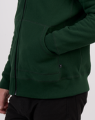 Foreign Rider Co Cotton Green High Neck Hooded Sweater Front Hand Pocket Detail