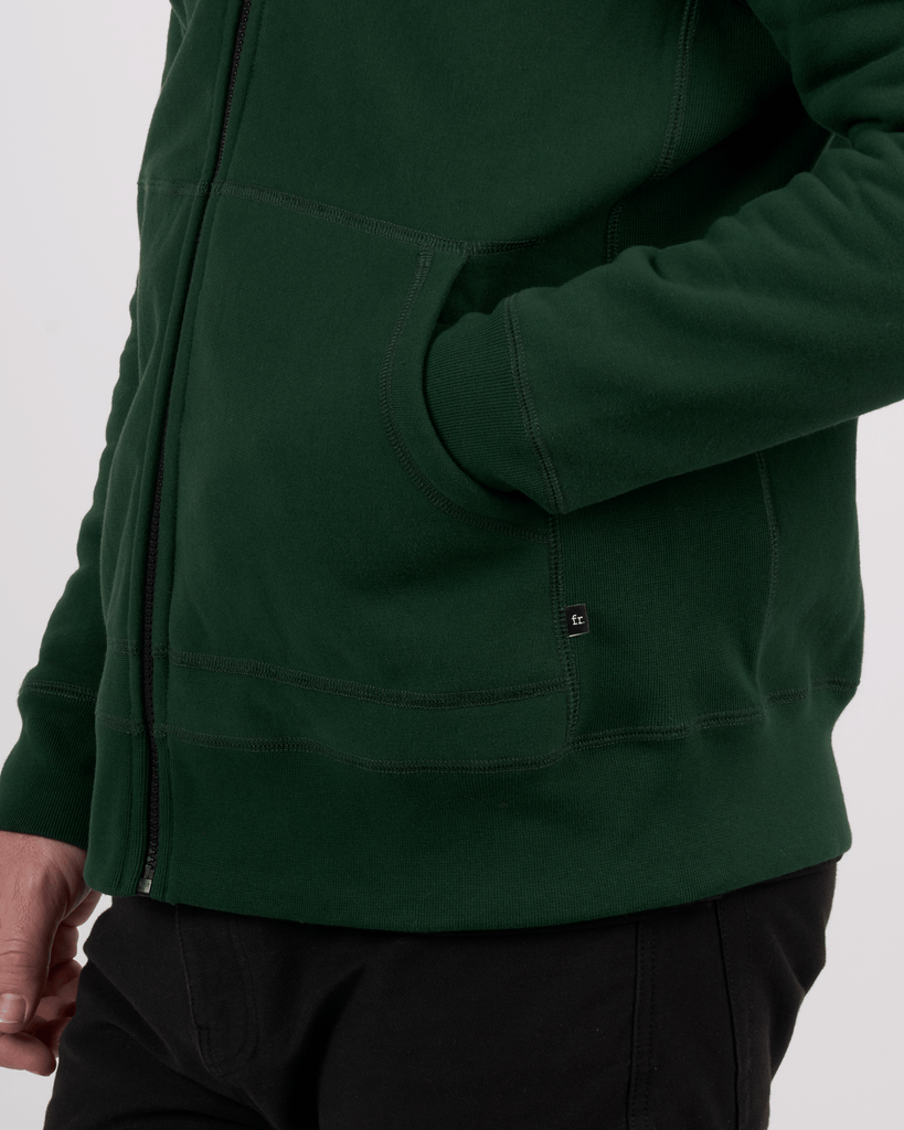 Foreign Rider Co Cotton Green High Neck Hooded Sweater Front Hand Pocket Detail
