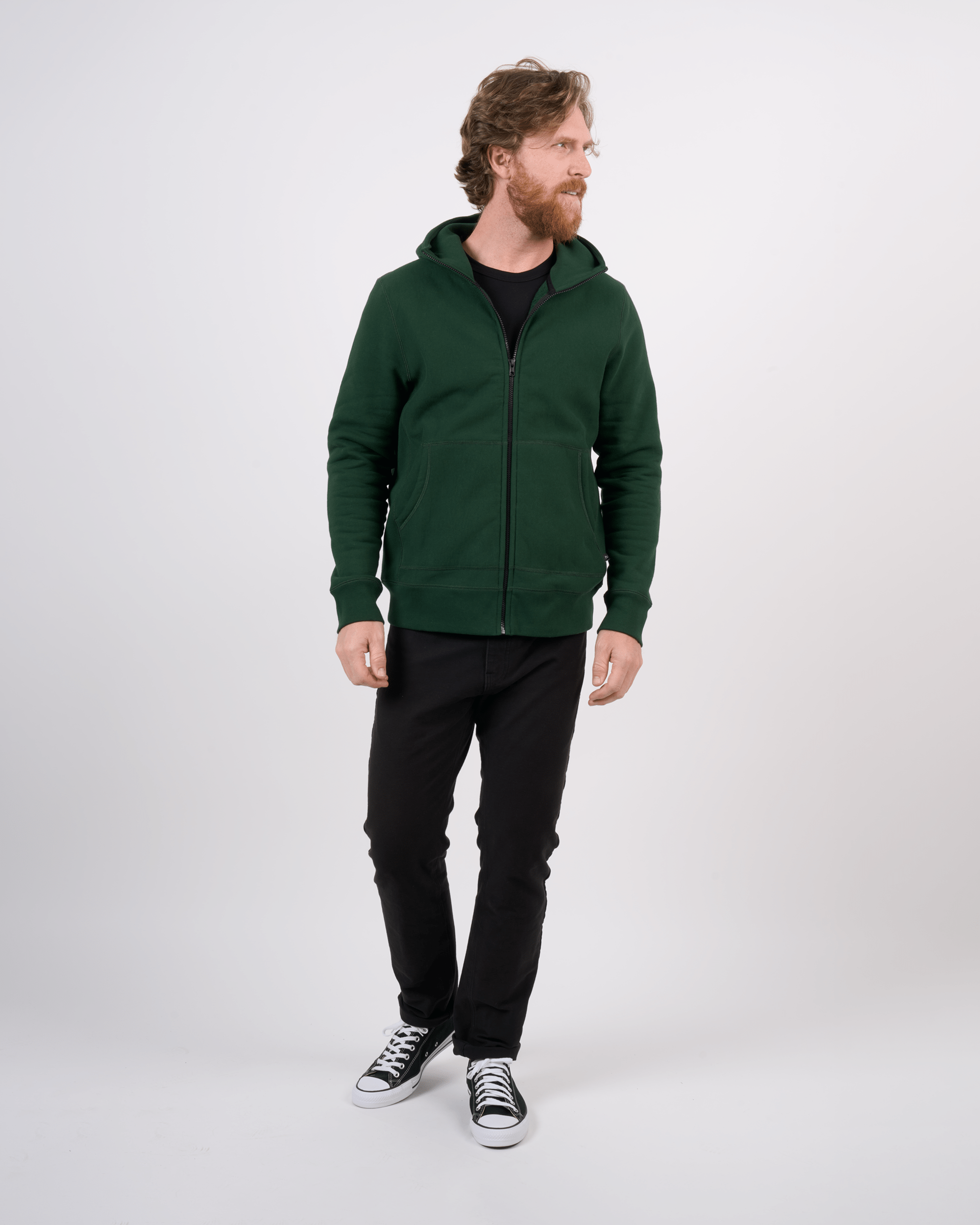 High Neck Hooded Sweatshirt Green