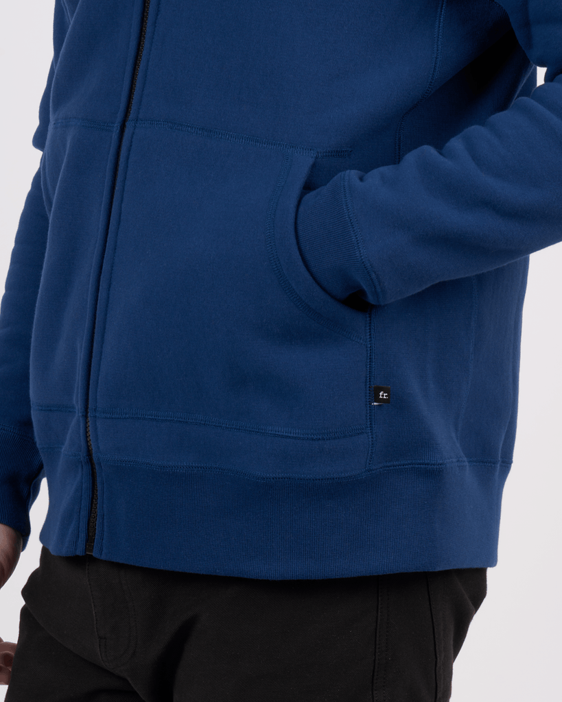 Foreign Rider Co Cotton Navy High Neck Hooded Sweater Front Hand Pocket Detail