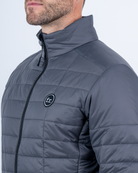 Foreign Rider Co Recycled Primaloft Gold Insulated Eco Grey Jacket Chest Stitch FR Logo and Shoulder Detail