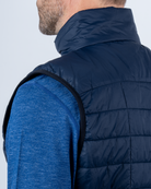 Foreign Rider Co Recycled Primaloft Gold Insulated Eco Navy Vest Back Shoulder and Neck Detail