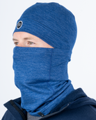 Foreign Rider Co Nuyarn Merino Wool Blue Heather Neck Gaiter Model Full Face with Beanie