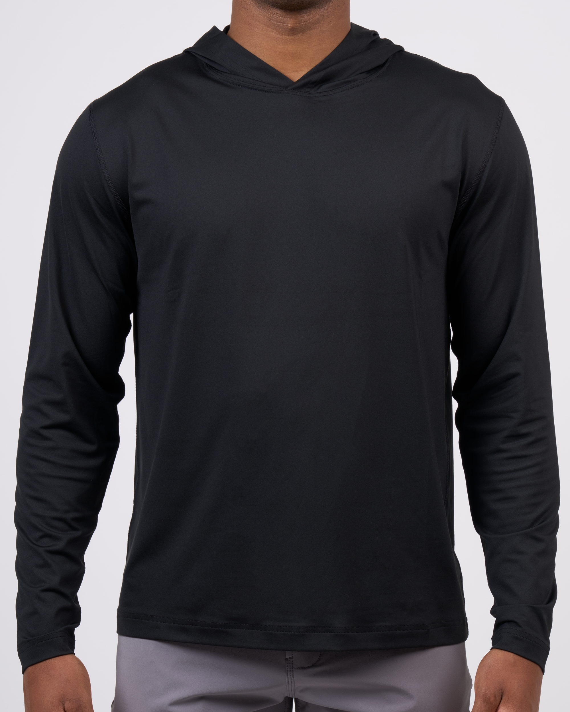 Foreign Rider Co Technical Fabric Black Long-Sleeve Hooded T-Shirt Chest Detail