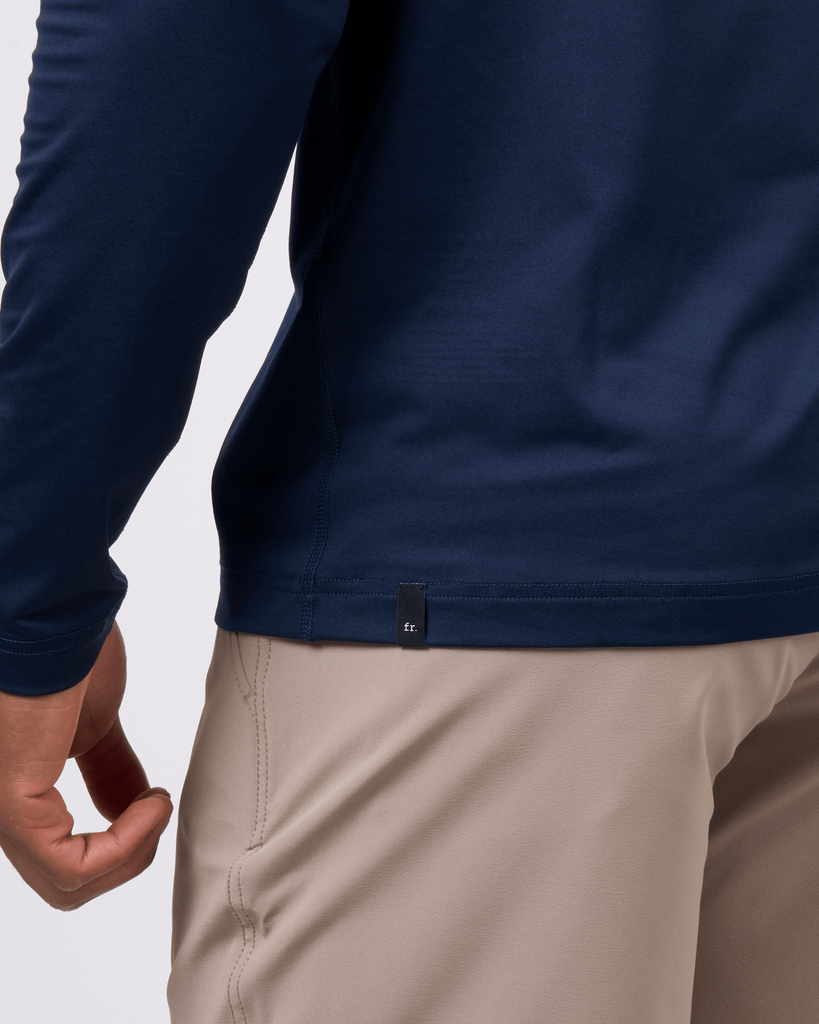 Foreign Rider Co Technical Fabric Navy Long-Sleeve Hooded T-Shirt Bottom Side Detail