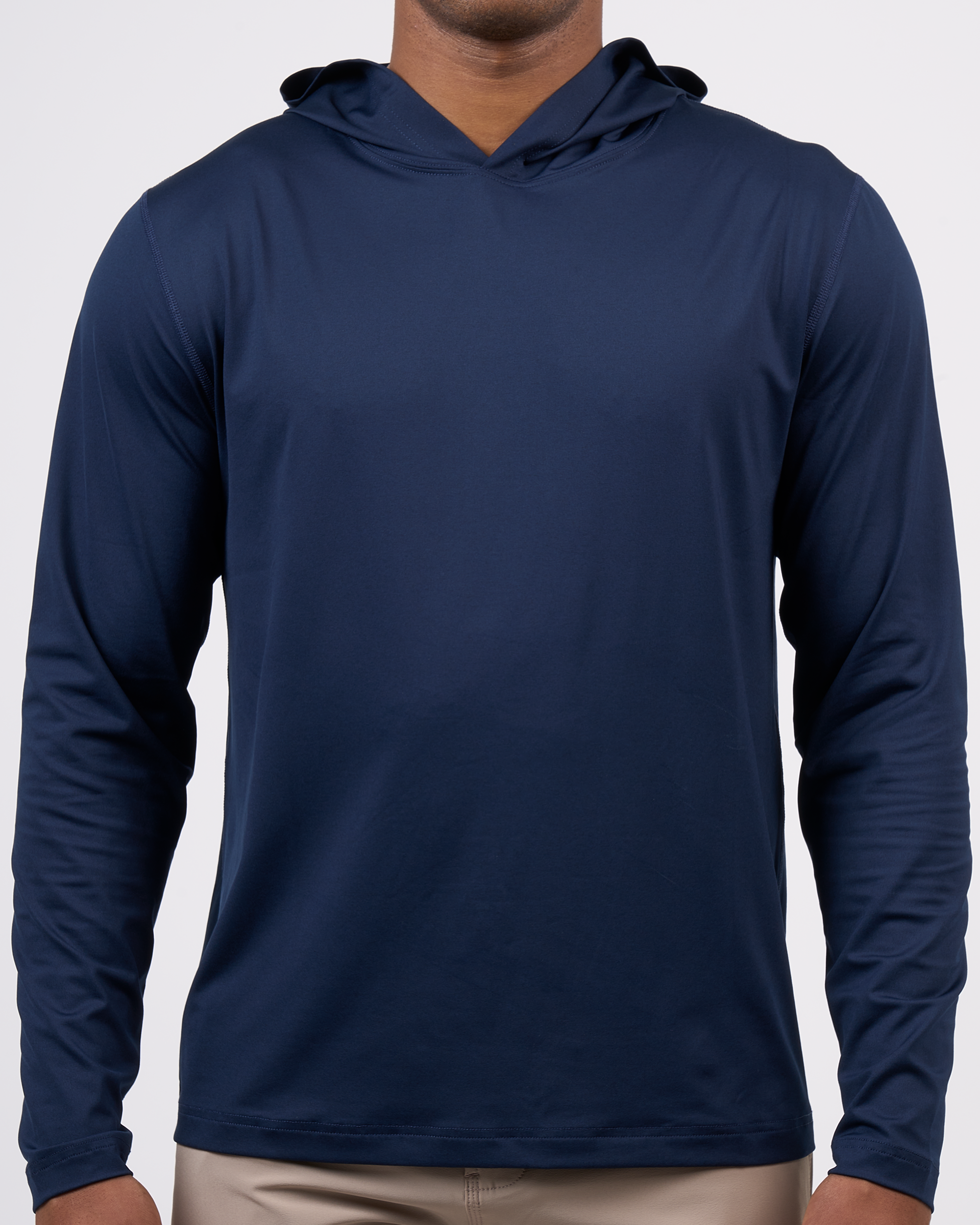 Foreign Rider Co Technical Fabric Navy Long-Sleeve Hooded T-Shirt Chest Detail